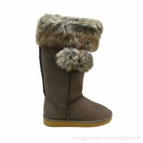 Children's Casual Shoes, Knee Height Shaft with Fur Edge and Pom-Pom, Comfortable and Warm